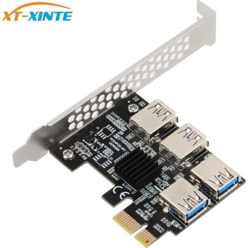 PCI-E 1x to 16x Riser Card PCI-Express 1 to 4 Slot PCIe USB3.0 Adapter Port Multiplier Miner Card for BTC Bitcoin Mining