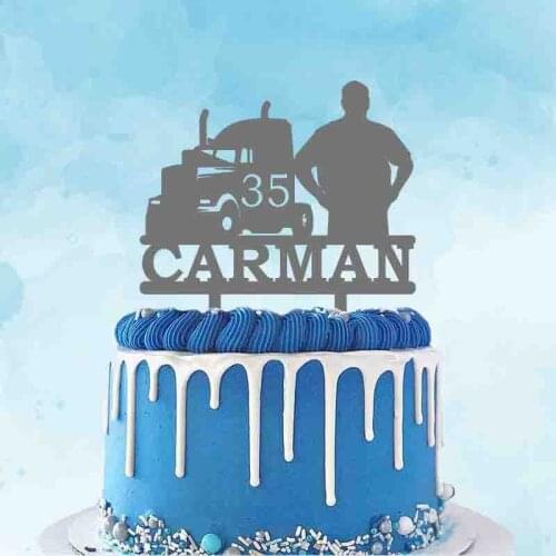 Personalized Trucker Birthday Cake Topper Custom Name Age Driver & Truck Head For Trucker Birthday Party Cake Decoration Topper