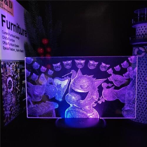 Pokemon Gengar Play Music 3D LED Anime Lamp Nightlights Pokemon Go Gengar Visual Lampara For Home Decor
