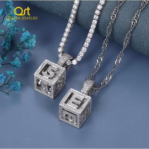 Custom Name Dice Square Hollow Letters Pendant Gold Chain Choker Zirconia Mens Hip Hop Necklace Rock Jewelry 3MM Tennis Chain