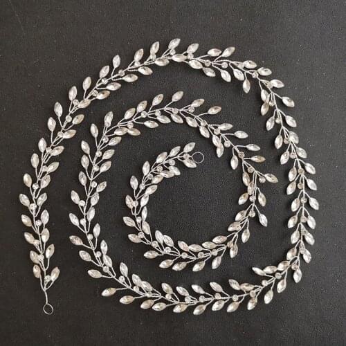 SLBRIDAL Handmade Alloy Clear Crystal Rhinestones Bridal Hair Vine Headband Wedding Hair Accessories Bridesmaids Women Jewelry