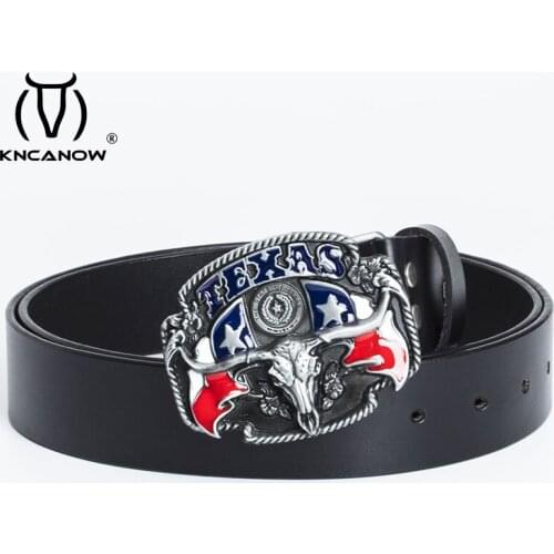 Cowboy Belts Men Wild Western Bull Skull Texas Usa Hip Hop Style Belt Metal Buckle Casual Pants Trend Cow Genuine Leather Strap