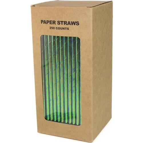 Restaurant Bulk Drinking Straws Unicorn Mermaid Pearl Birthday Party Wedding,Foil Green Iridescent Paper Straws 250 Counts Box