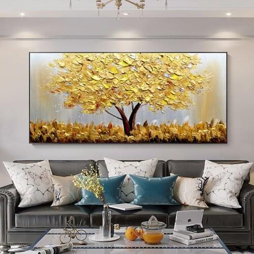 Hand Painted Abstract Oil Painting Golden Tree Thick Texture On Canvas Painting Living Room Modern Wall Art Decoration Painting