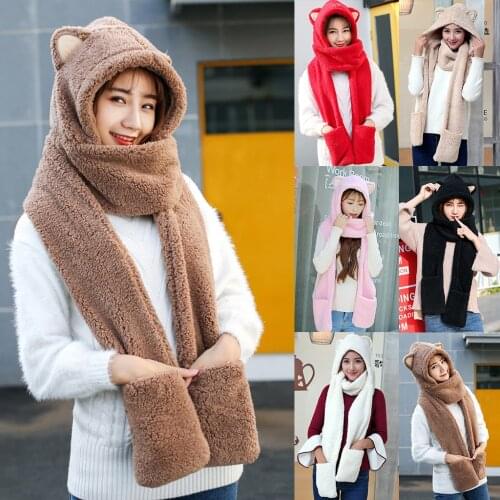 40#Hat Ear Protectors Winter Plush Fake Thick Cute Cartoon Warm Hat Female Solid Leather Straw Hat Colorful Caps 2020 Hats