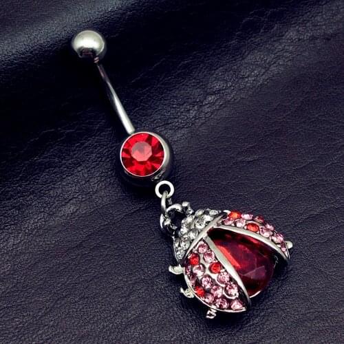 Rhinestone Insect Ladybug Female Women Belly Button Rings Sexy Navel Piercing Bijoux Crystal Hot Beetles Umbigo Stainless