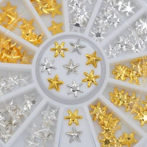 High quality 3D Metal gold silver stars Beauty Nail Art Tips Decoration nails accessoires supplies tool Wheel 5mm