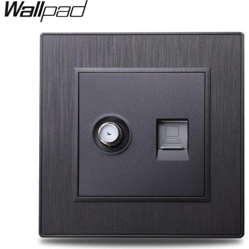 Wallpad S6 Black Silver Gold Satellite Antenna TV Internet Data Telephoe Wall Socket CAT6 Brushed PC Plastic Imitating Aluminum