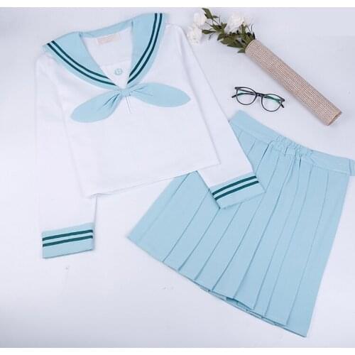 Japanese school uniforms anime COS sailor suit tops+bow tie+skirt JK Navy style Students clothes for Girl short sleeve