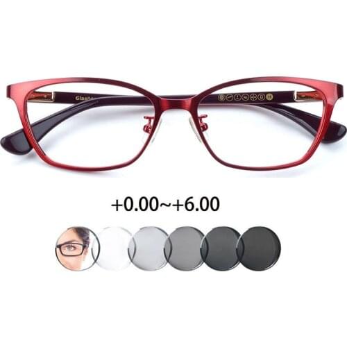Women Cat Eye Transition Photochromic Reading Glasses 0~+6.00