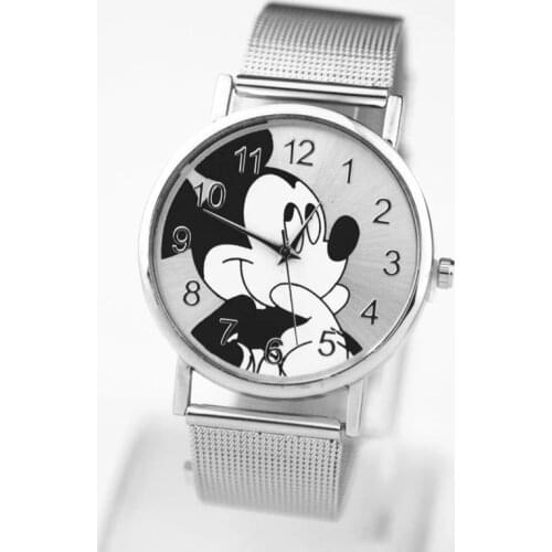 Newest Women Fashion Brand Quartz Watch Mickey Stainless Steel Mesh Strap Watches Ladies Clock One Piece Dropshipping Relojes