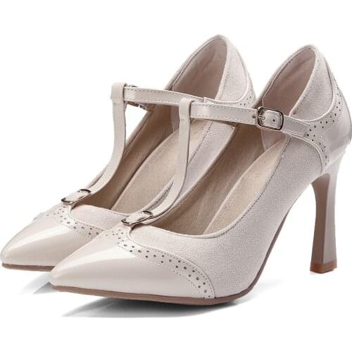 COOLULU new fashion pointed toe women pumps extreme high heel simple with buckle thin heel ladies shoes wedding shoes