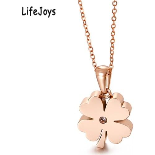 Lucky Clover Necklace Zircon Pendant Stainless Steel Lucky Jewelry Women Cute Clavicle Chain Choker Rose Gold Silver Color Lover