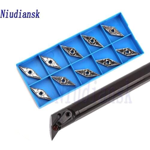 10pcs VNMG1604 Inner Hole Carbide Inserts CNC Lathe Tools + 1pc S20R-MVQNR16 S25S-MVQNR16 Internal Turning Tool Holder MVQNL Set