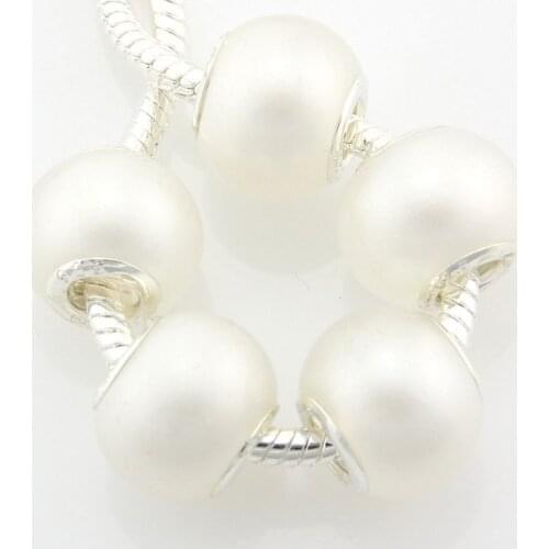25pcs /Lot White Pearl Color Murano Glass Lampwork Beads Big Hole Silver Color Core For European Charm Bracelet GG2
