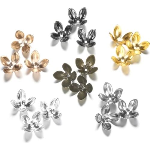 50pcs/lot 8x15mm Filigree Beads Caps Bulk Spaced Four Leaves Petal Flowers Apart Bead Caps For Jewelry Making Findings Supplies