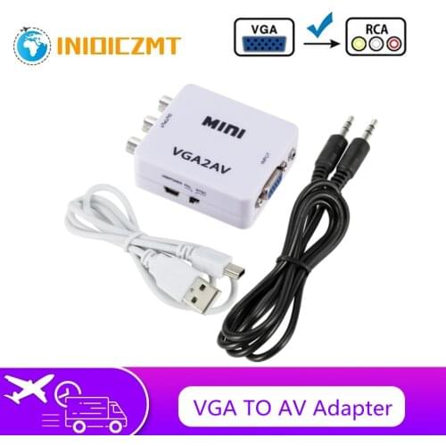 INIOICZMT 1080P Mini VGA to AV converter adapter with 3.5 mm audio cable VGA to AV HD converter for PC to TV HD computer to TV