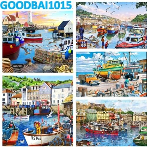 Diamond Embroidery Full Drill "Boat Scenery" DIY 5D Diamond Painting Cross Stitch Kits Mosaic Home Decor