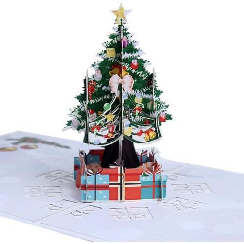 Behogar Merry Christmas Cards Novelty 3D Pop Up Christmas Tree Pattern Gift Postcard Greeting Card Stickers Xmas New Year Gifts