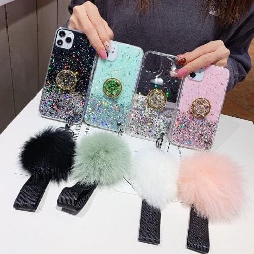 Glitter Case For Vivo Y52 Y72 S7t S9 V21 E X60 Y12 Y20 A Y30 Y31 Y51 Y50 Y73S Y70 S Y3s V20 G Pro Wristband hairball Epoxy Cover