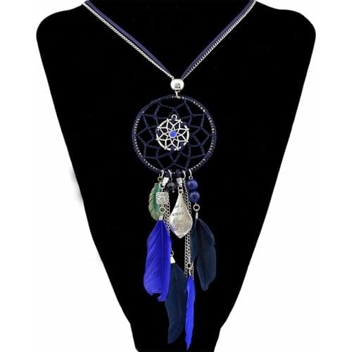 Bohemian Ethnic Long Chain Feather Pendant Necklaces Rope Chain Festival Party Necklace Gypsy Tribal Jewelry