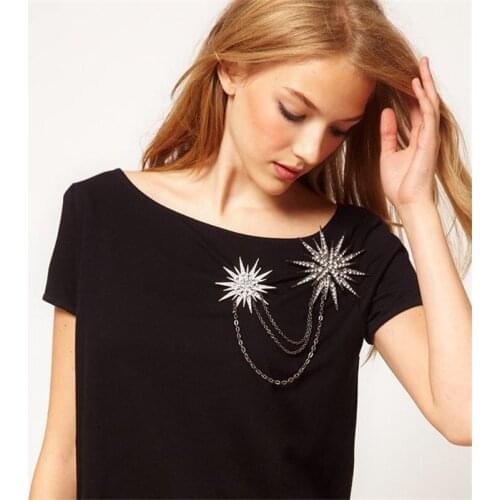 Brooch Double Chain Tassels Scarf Buckle Collar Pins Womens Alloy Rhinestones Shining Crystal Snowflake Brooch Clip Badge