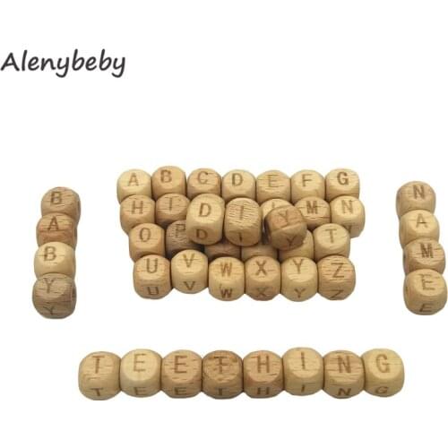 Square Wood Alphabet Beads Teether 10mm Natural Beech Wooden Letter Letter Beads for Jewelry Making DIY Wooden Teething Beads Ne
