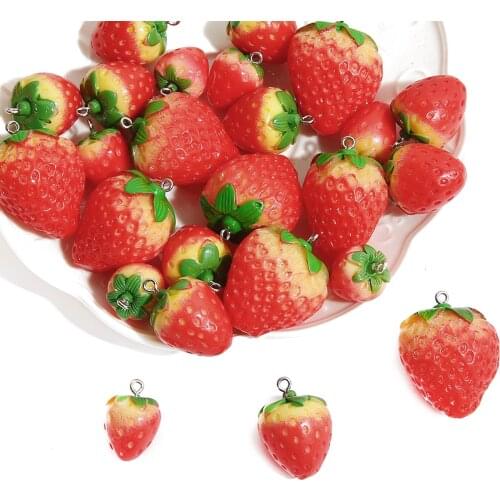 2pcs Strawberry Fruit Resin Miniature Food Art Supply Charm Beads for Jewelry Making DIY Earrings Bracelet Necklace Craft