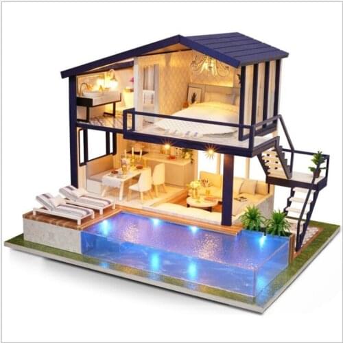 Doll HouseKitWooden Furniture Diy House Miniature Box Puzzle Assemble Miniaturas Dollhouse Kits Toys For Children Birthday Gift