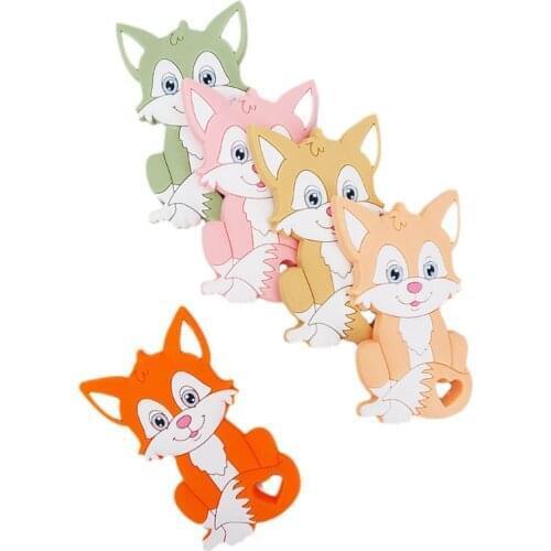 Chenkai 10PCS Fox Shape Baby Silicone Teether BPA Free Sensory Nursing Pacifier DIY Infant Necklace Pendant Teething Chewing Toy