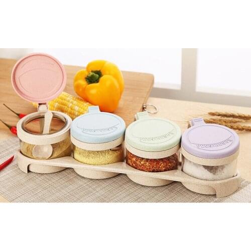 1SET Wheat Straw Seasoning Condiment Spice Bottles Storage Container Condiment Jars Sugar Bowl Cruet Castor Storage Jar JO 1071