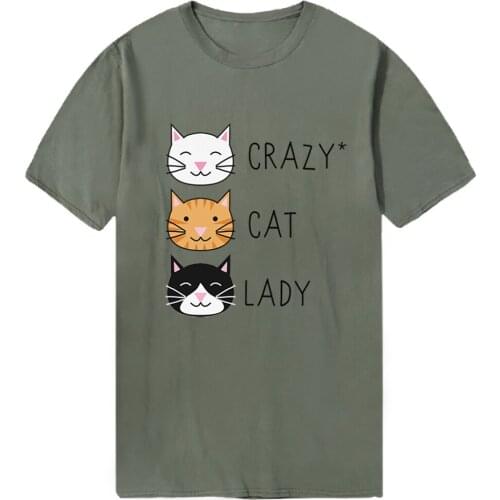 Crazy Cats Lady Streetwear Mans T-shirts Short Sleeve Cotton New Tshirts Military Vintage Casual Tops Tees Male Homme Camiaetas