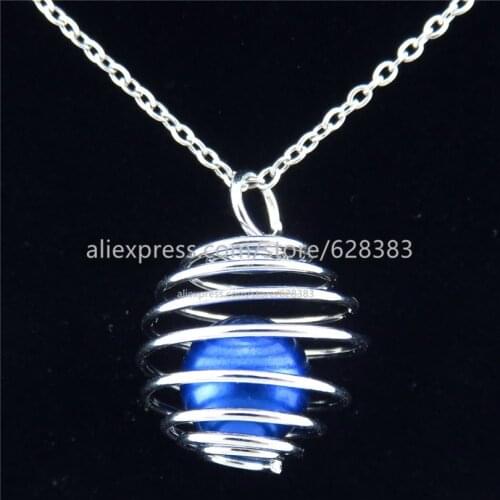 GLOWCAT K308 Creative Spiral Stone Beads Cage Locket Necklace Aromatherapy Essential Oil Pendant Necklace