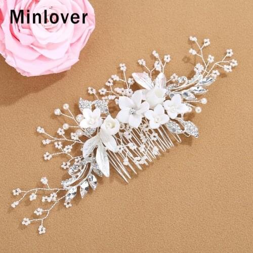 Minlover Marquise Crystal Hair Combs Flower Bridal Hair Ornaments Tiars Leaves Wedding Hair Accessories Jewelry Headress FS281
