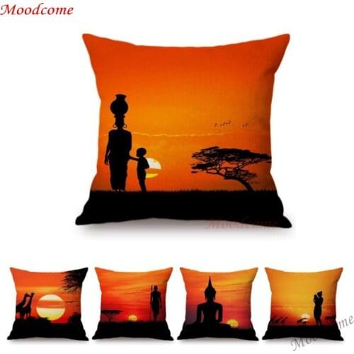 Beautiful Africa Sunrise Sunset African People Animals Scene Home Decor Sofa Throw Pillow Case Art Lounge Linen Cushion Cover