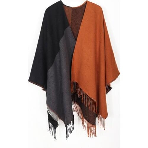 Fashion Women Winter Autumn Knitted Cashmere Poncho Capes Shawl Wrap Cardigans Sweater Coat Elegant Scarf Cloak Warm Overcoat