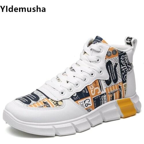 2020 Running Shoes Fashion Mens Street Graffiti Sneakers High Top Casual Shoes for Men Autumn PU Flats Shoes zapatos de hombre