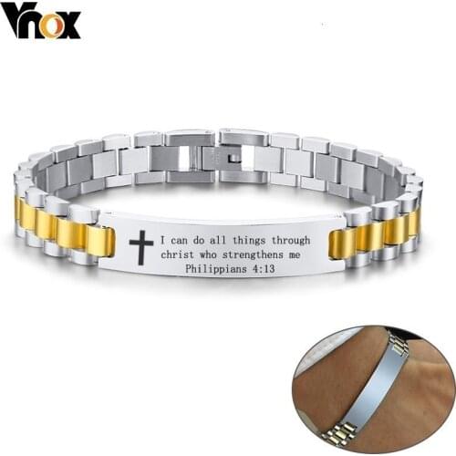 Vnox Mens Cross Bracelet Religious ID Chain Bangle with Bible Verse Christian Gifts for Church Custom Jewelry