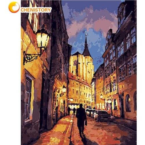 CHENISTORY Painting By Numbers Street Night Scenery Acrylic Oil Painting Hand Painted Art Gift DIY Picture Kits Home Decoration