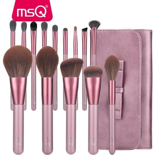 MSQ 14PCS Makeup Brushes Set Foundation Powder Blush Eyeshadow Contour Lip Make Up Brush Synthetic Hair With PU Leather Case