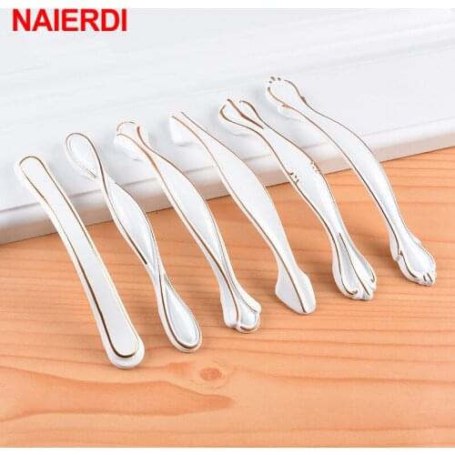 NAIERDI Aluminum Alloy White Cabinet Handles European Drawer Knobs Kitchen Cupboard Door Pulls Furniture Handle Cabinet Hardware