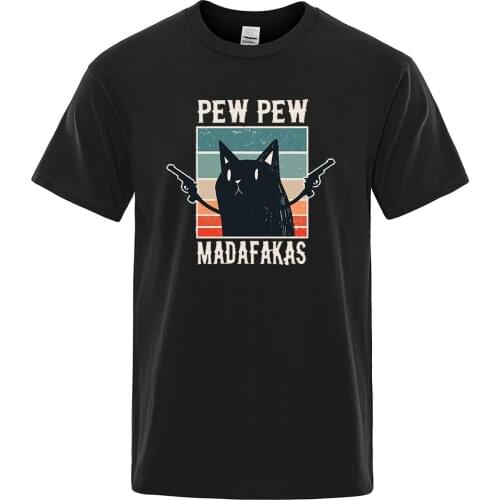Novelty Funny Cat Vintage Tshirt Pew Pew Madafakas T Shirt Men Short Sleeve Summer Tops Shirts Tee T-Shirt Crew Neck Streetwear