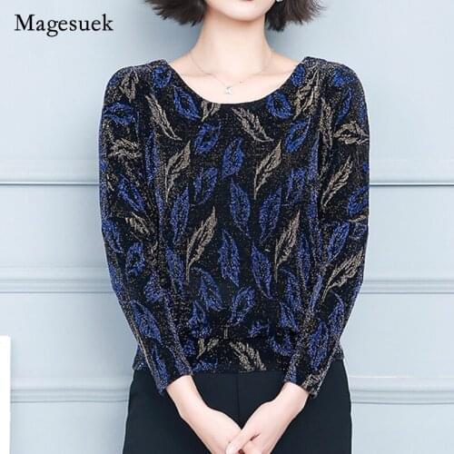 Fall Fashion Elegant Shiny Sequin Blouse New Glitter Shirt Tops Tunic Women Blouses Floral Shine Womens Blouses Plus Size 15799