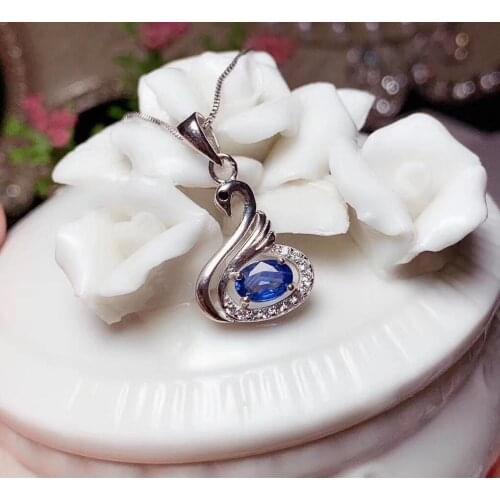 Natural and Original sapphire necklace pendant Free shipping 925 sterling silver