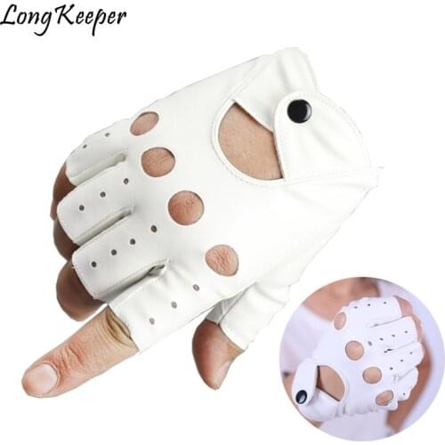 1 pair Female Half Finger Driving Gloves 1 Pcs Fashion PU Leather Fingerless Gloves For Women White Black Female Guantes Luvas