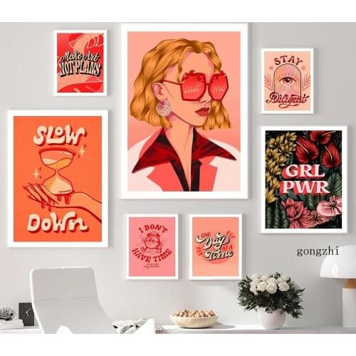 Girl Power Feminist Posters Stay Diligent Quote Canvas Painting and Prints Pink Wall Art Pictures for Living Room Home Decor
