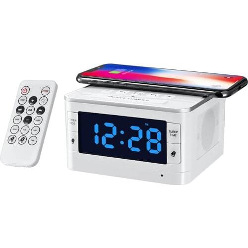Cyboris Remote Control Multifunctional Bluetooth Alarm Clock Speaker Wireless Charging FM Alarm Clock Radio Home Smart Speaker