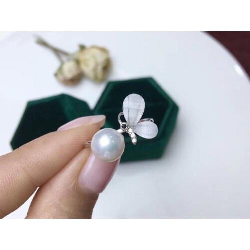 Shell Butterfly 925 Silver Ring Finger Ring Mounts Findings Base Adjustable Jewelry Parts Fittings Accessories for Pearls