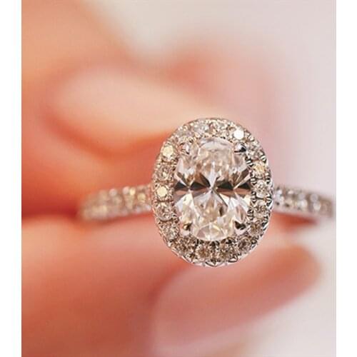 Luxury Oval white Stone Wedding Ring For Women Classic With Crystal 18k white gold Jewelry Rings For Women Wedding Band Gift