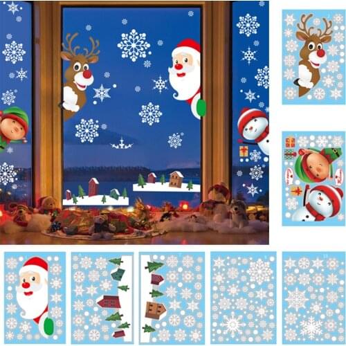 Merry Christmas Film Non-Adhesive For Home Christmas Decoration New Year Windows Santa Claus Snowflake Glass Sticker Wall Decals